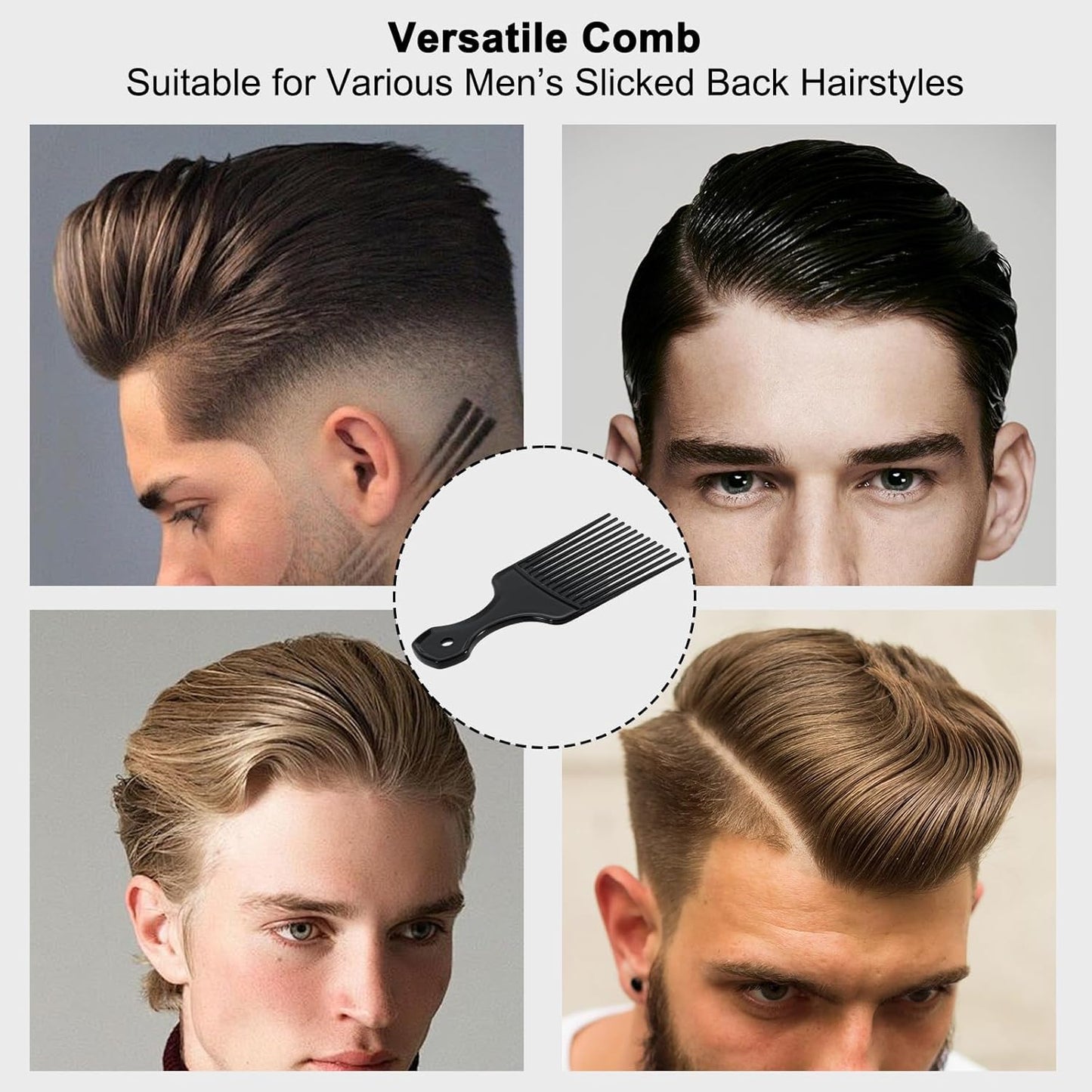 2 Pcs Hair Pick Comb Wide Tooth Lift for Hair Styling Detangling Plastic Afro Comb for Women Men (Black, Blue)