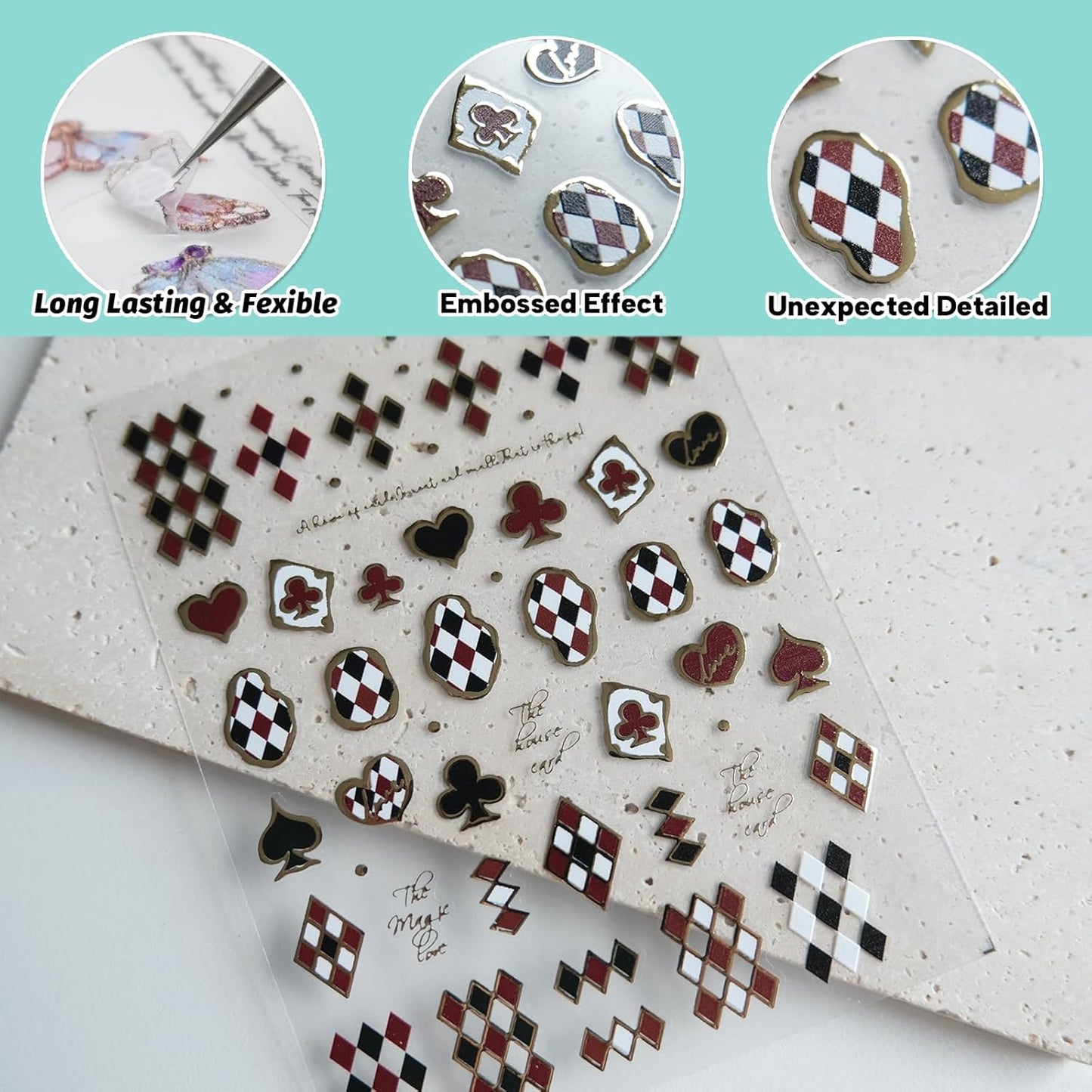 Black Red Plaid Nail Stickers, Embossed Decals for Art Design, Self-Adhesive Accessories for Women, Nail Supplies