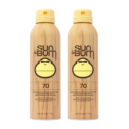 Sun Bum Original SPF 70 Sunscreen Body Spray - Broad Spectrum Moisturizing Sunscreen with Vitamin E - Hawaii 104 Act Compliant (Made without Octinoxate & Oxybenzone) - 6 oz (Pack of 2)