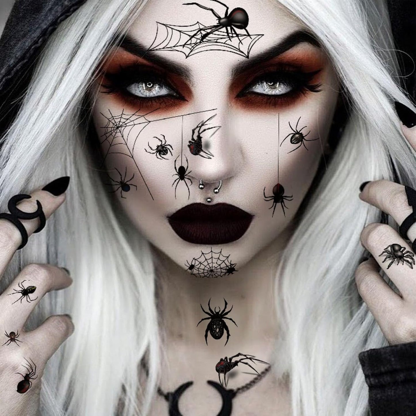 40 Sheets 3D Spider Web&Fake Scar Temporary Tattoos Halloween Makeup Kit, Witch Zombie Realistic Fake Bat Face Tattoos Stickers For Women Adults Kids Men (Halloween)