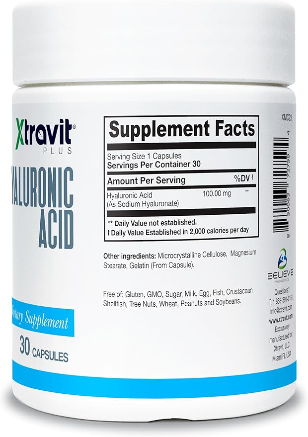 Hyaluronic Acid Supplement – May Support Skin Hydration & Joint & Eye Health - Pure Oral Supplements for Men & Women - Non-GMO - No Fillers, 100 mg Encapsulations, 30 Capsules