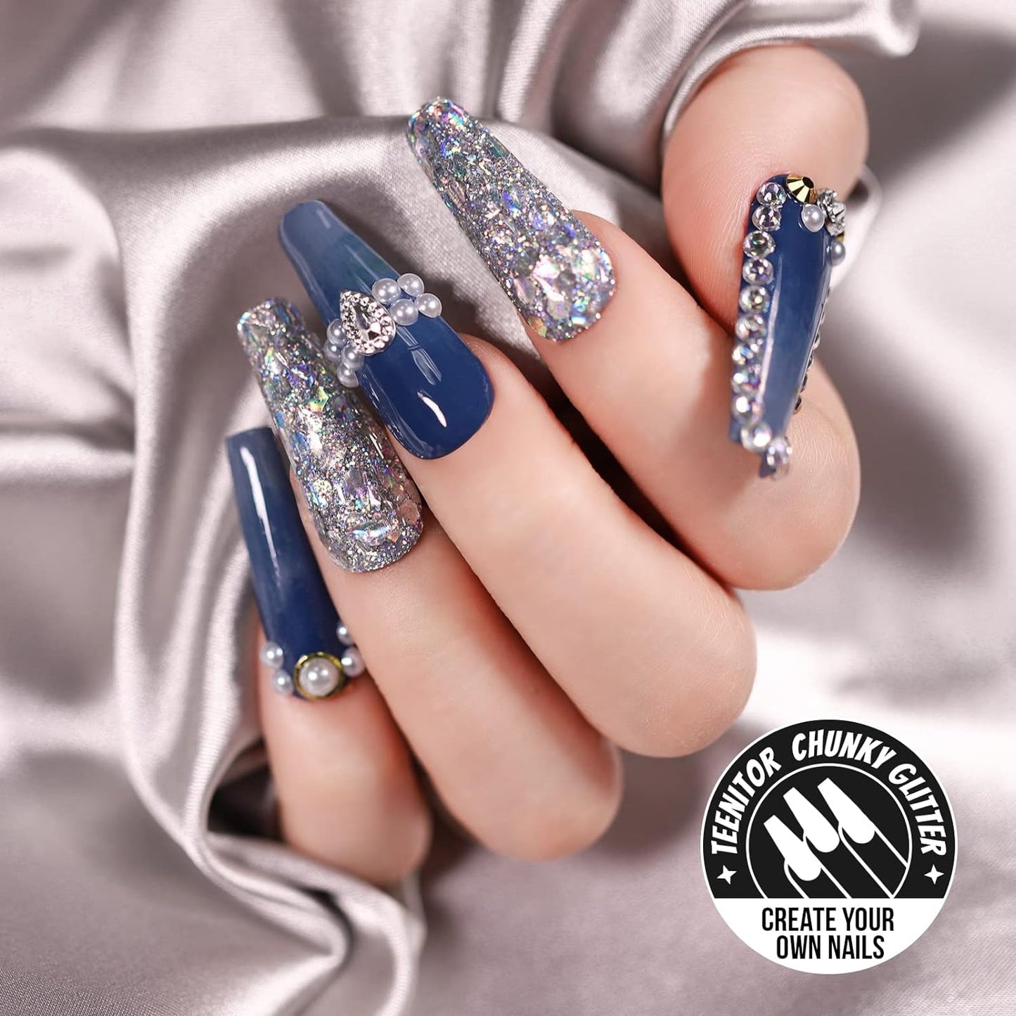 Teenitor Fine Glitters and Holographic Chunky Glitters for Nails, Assorted Glitter Slime, Festival Glitter for Nail Face Hair Body , Glitter for Resin Tumblers, 16+16pcs