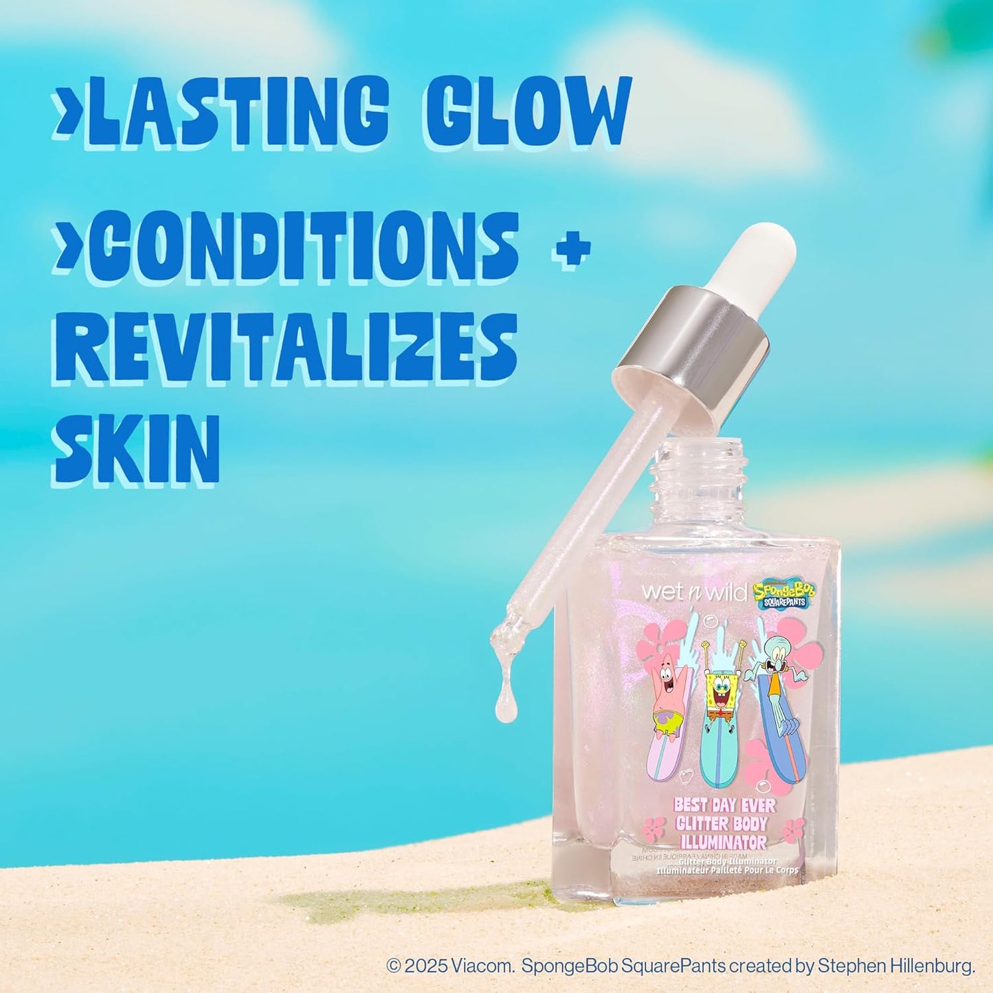 wet n wild Spongebob Best Day Ever Glitter Body Illuminator, Lightweight Non-Sticky Radiant Glow, Blendable Hydrating Formula