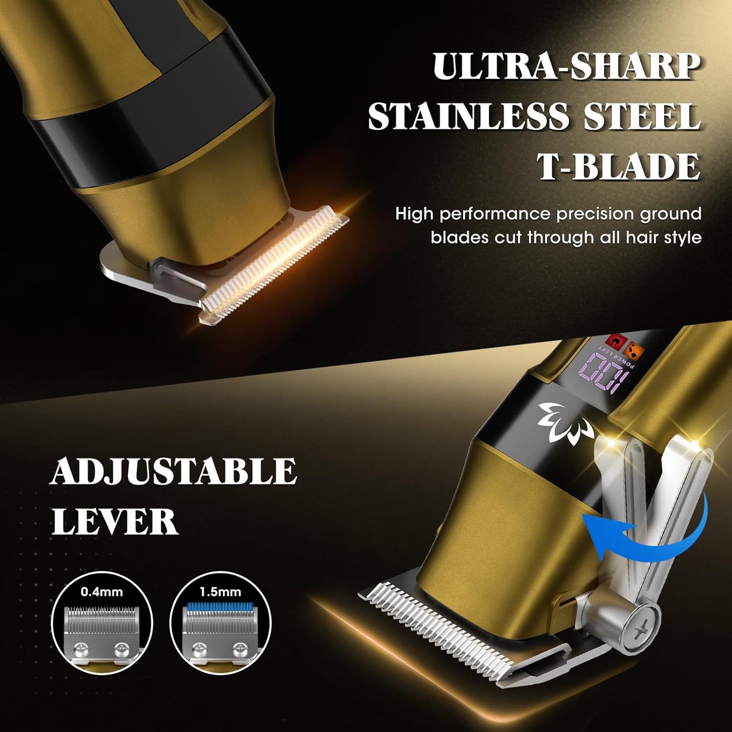 Lanumi Professional Hair Clippers for Men Cordless Cutting T-Blade Trimmer Kit Barber Clipper Trimmer Set with Travel Case Cordless USB Rechargeable Hair Cutting Kit