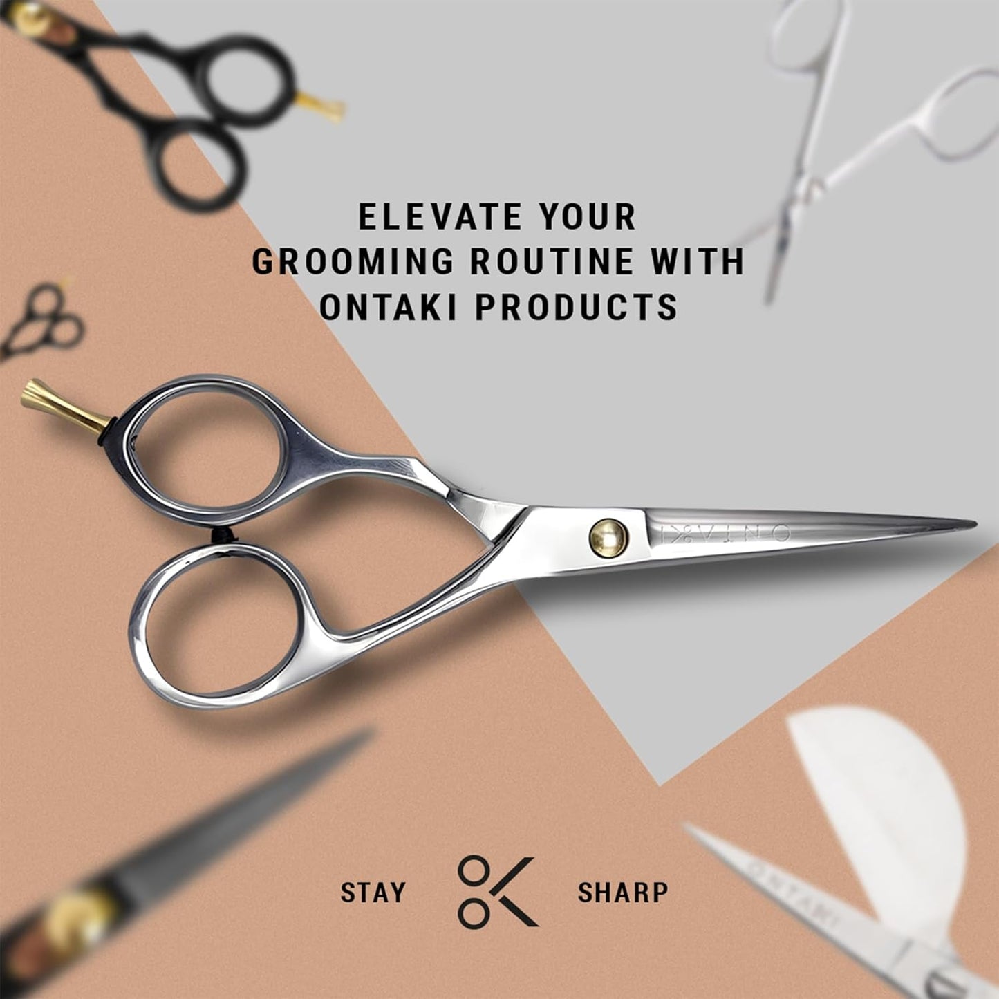 Ontaki 5.5-Inch Japanese Mustache & Beard Scissors - Left-Handed Silver 420C Steel - Hand-Forged & Left-Handed Beard Shears - Ergonomic & Hair Scissors - Comb & Pouch & Barber Shears for Facial Hair