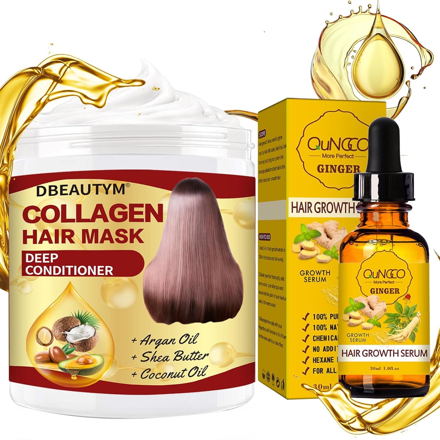 Collagen Hair Treatment Hair Mask & Hair Growth Serum,Deep Conditioner Hydrating Hair Mask for Dry Damaged Hair,Hair Growth Oil for Hair Loss,Natural Hair Regrowth Treatment for Men and Women
