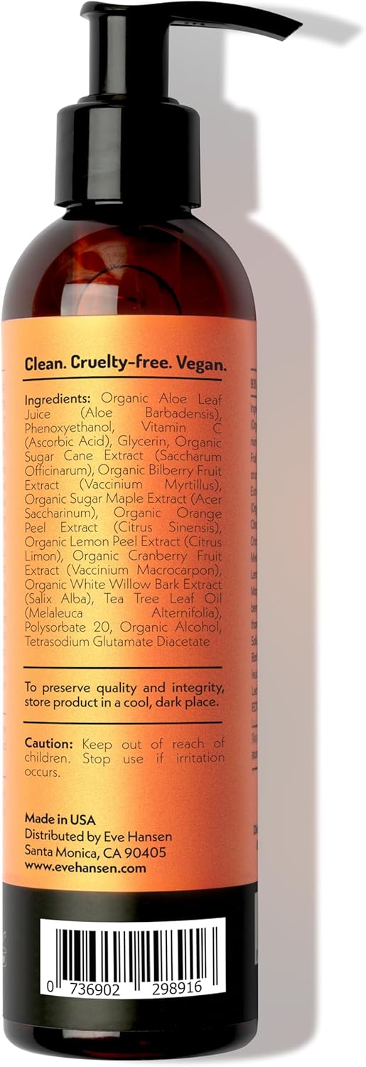 Eve Hansen Vitamin C Toner for face | 8 oz Hydrating Facial Toner Pore Minimizer with Anti Aging Aloe, Citric Acid & Tea Tree | Skin & Face Toner for All Skin Types & Even, Clear Skin