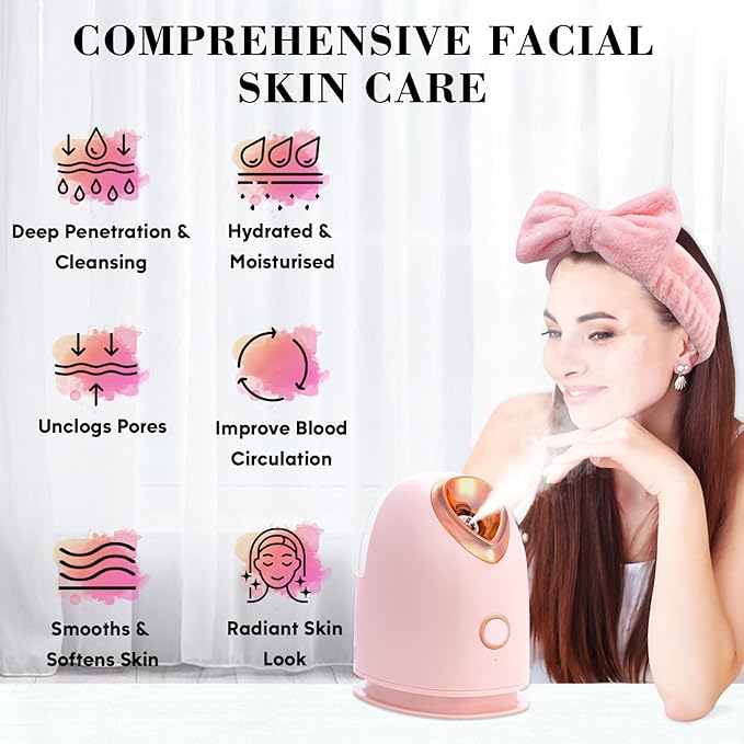 Face Steamer for Facial Deep Cleaning Unclogs Pores, Nano Ionic Warm Mist Humidifier Steamer for Face Home Sauna SPA, Bonus 4 Piece Stainless Steel Skin Kit, Gift for Women