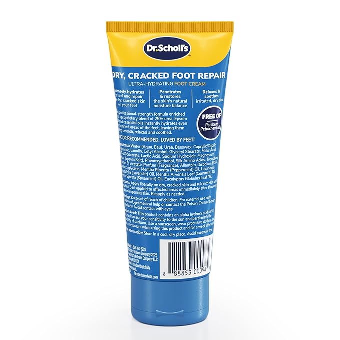 Dr Scholl's Dry, Cracked Foot Repair Ultra-Hydrating Foot Cream Moisturizer, 3.5 oz, Skin Care Foot Lotion with 25% Urea for Dry Cracked Feet, Heals and Moisturizes for Healthy Feet