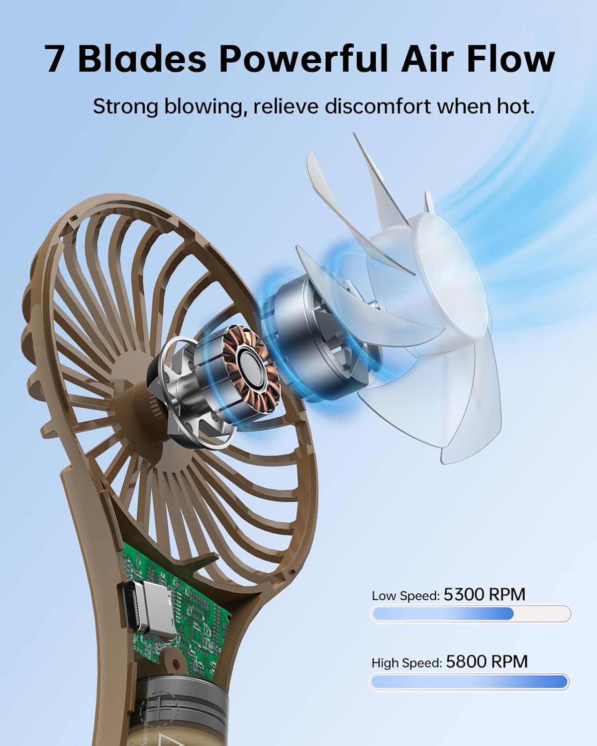 TriPole Mini Handheld Fan - Portable, Rechargeable Battery Operated, Personal Compact Size, Speed Adjustable, Small Eyelash Fan for Kids Women Summer Outdoor Travel Trip Concerts, Brown