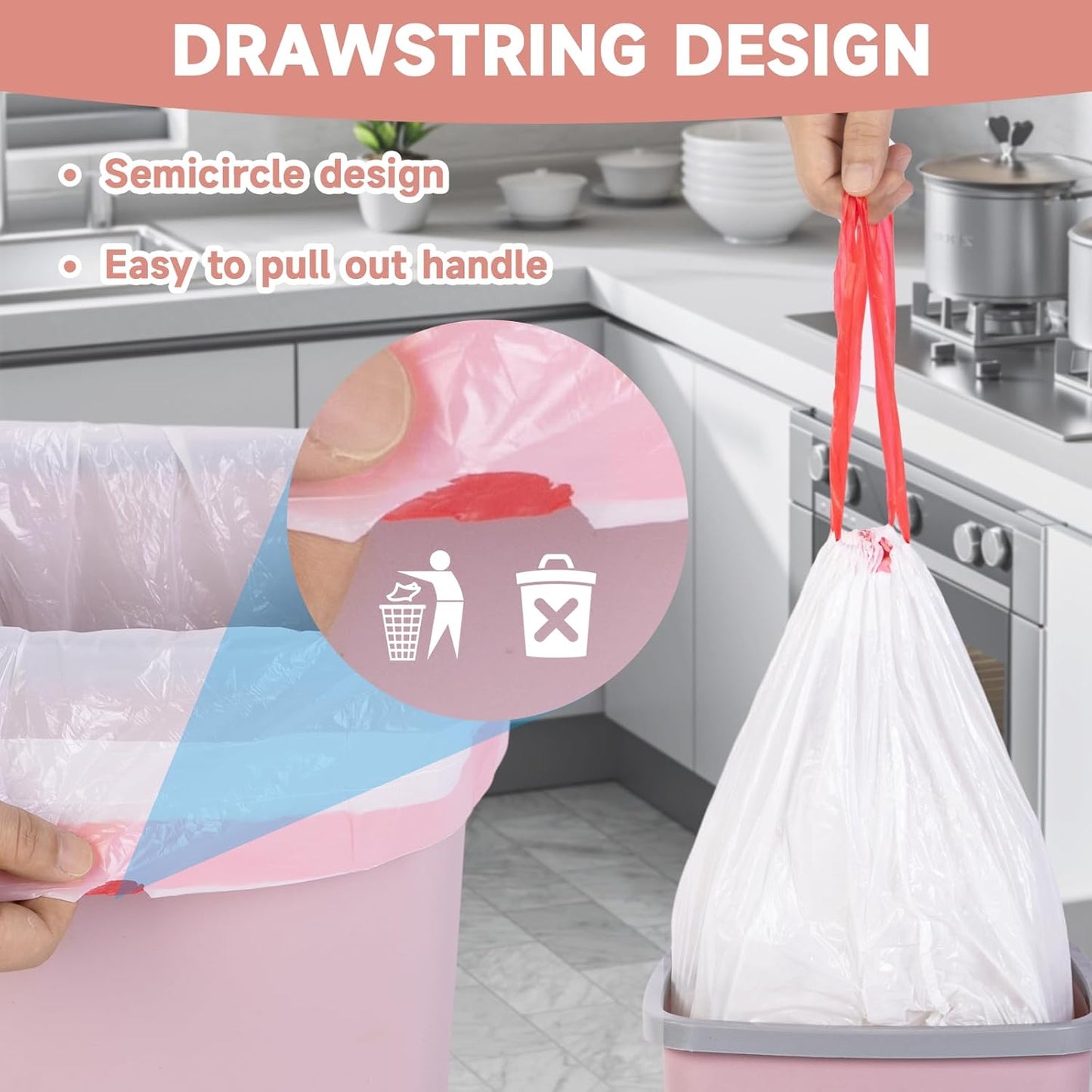 Drawstring Smal Trash Bags 1.6-Gallon - Clear White 125 Count Mini Bulk Disposable Garbage Bag Strong Thick Tiny Plastic Can Liners for Kitchen Bathroom Office Car Waste Basket No Scent