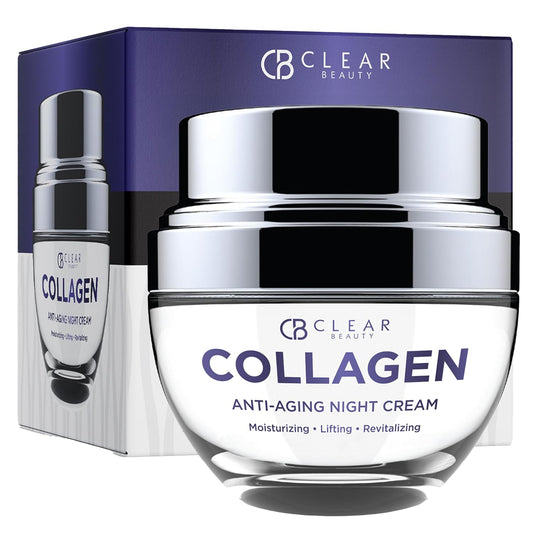 Clear Beauty Collagen Night Face Moisturizer - Dermatologist Tested, Reduces Wrinkles & Fine Lines, Hydrating, Anti-Aging Cream, Cruelty-Free Korean Skin Care, All Skin Types - 1.69 oz