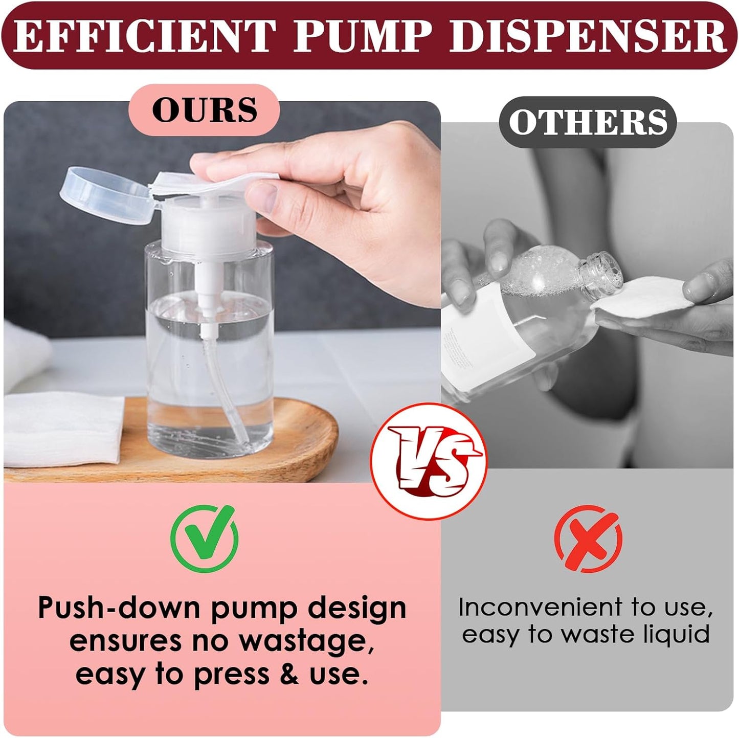 4 Pack Push Down Pump Dispenser 80ML Empty Acetone Dispenser Push Top Alcohol Bottles Containers for Nail Polish Makeup Remover Water Facial Toner