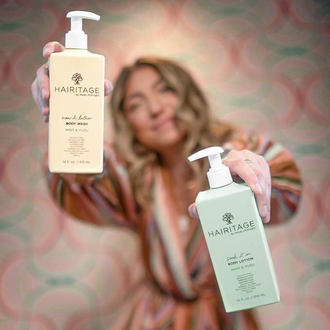 Hairitage Soak It In Mint & Yuzu Scented Body Lotion - Niacinamide, Jojoba Oil, & Avocado Oil for All Skin Types - Peppermint Oil & Eucalyptus Oil, 14 fl oz