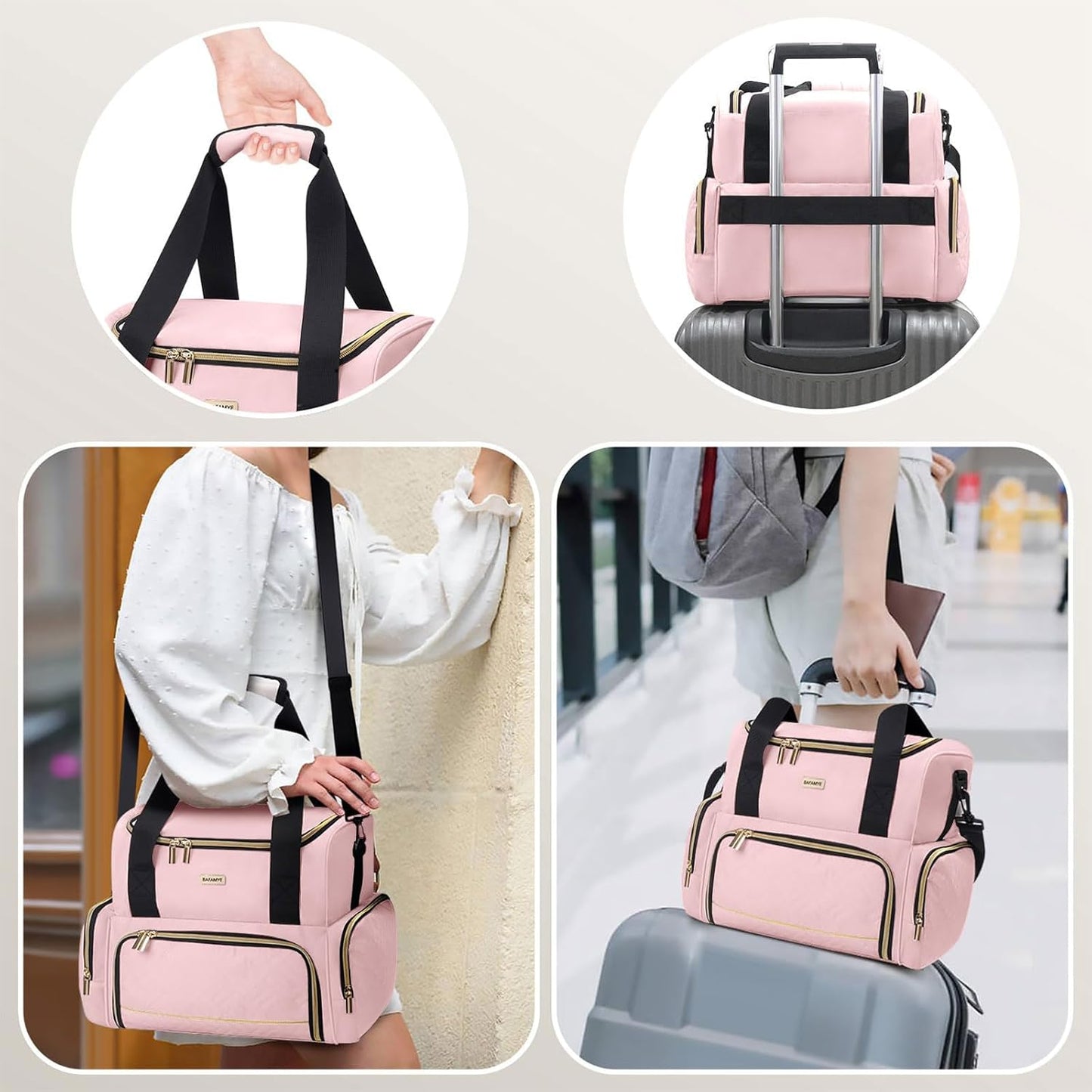 Large Makeup Cosmetic Bag with 2 Removable Case, Double Layer Travel Makeup Organizer Case, travel Toiletry Bag For Women, Pink