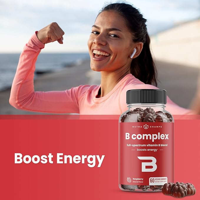 NutraChamps Vitamin B Complex Gummies, Vitamin B Gummies Boosts Energy, B Complex Vitamins B1, B2 (Riboflavin), B3 (Niacin), B5, B6, B7 (Biotin), B9 (Folic Acid), Methyl B12