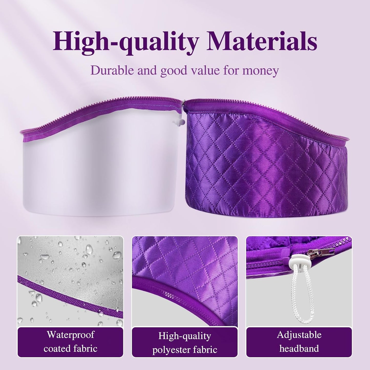 Thermal Steam Cap for Natural Hair Treatment: 10-Level Heating Cap for Deep Conditioning and Hair Steaming - Quick Heat-Up, Purple