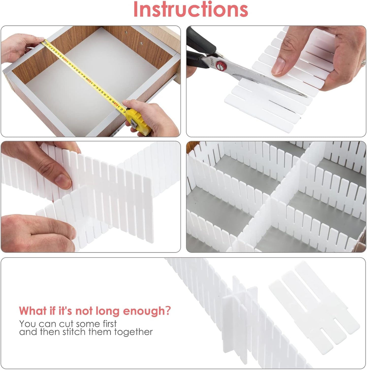 45 Pack Drawer Dividers, Plastic Adjustable Drawer Storage Organizer for Tidying Clutter Socks, Underwear, Makeup, Kitchen, Dresser White