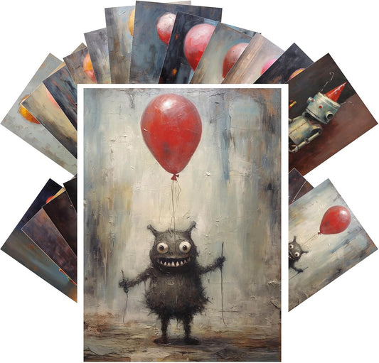 PIXILUV Vintage Postcards (24 pcs 4"x6" each) Little Creatures and Robots with Ballons Vintage Postcards Retro Greeting Card Book Illustration Reprint