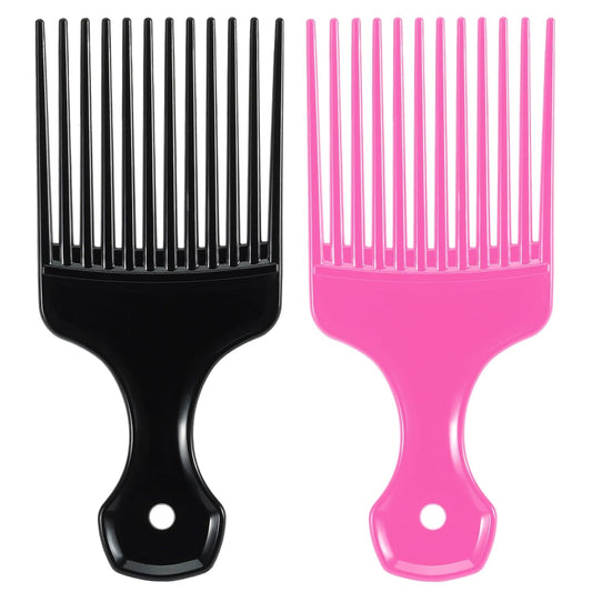 2 Pcs Hair Pick Wide Tooth Lift Hair Comb for Hair Styling Detangling Plastic Afro Pick for Women Men