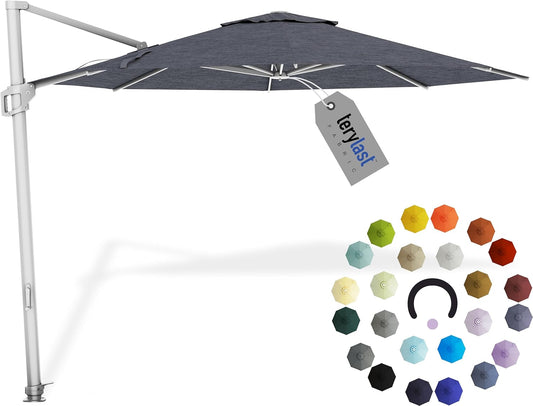 Midtown Umbrellas 10 Ft Outdoor Cantilever Patio Umbrella w/Terylast Heather Grey Fabric - Rotate 360° Offset Patio Umbrella, Deck Patio Umbrella, Backyard Umbrella & Garden Umbrella - Silver Frame