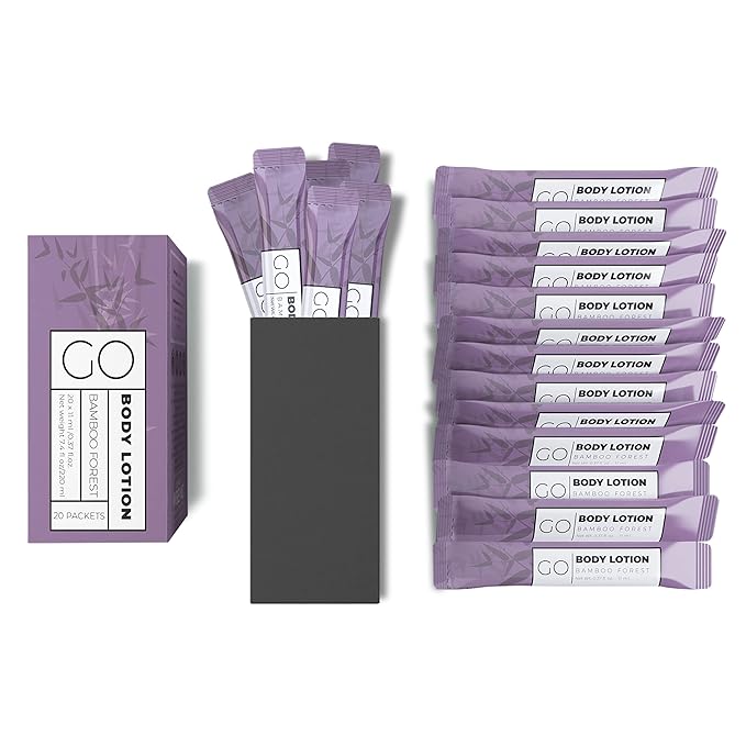 GO Essentials Travel Size Lotion Packets – Single Use Body and Hand Lotion for Hydrated Skin and Toiletries. Airline Friendly – Portable Bulk. Womens Gift Set