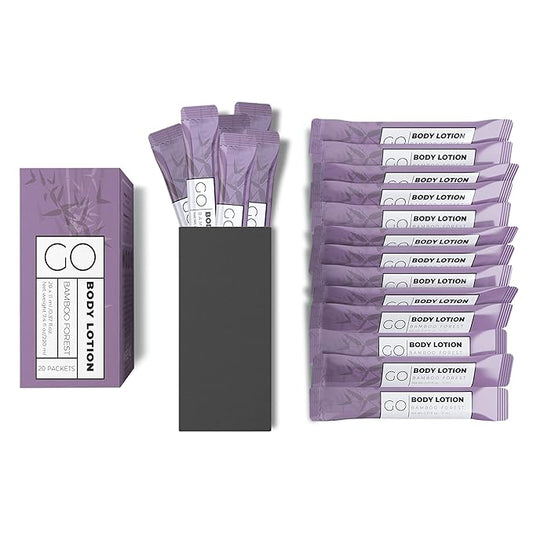 GO Essentials Travel Size Lotion Packets – Single Use Body and Hand Lotion for Hydrated Skin and Toiletries. Airline Friendly – Portable Bulk. Womens Gift Set