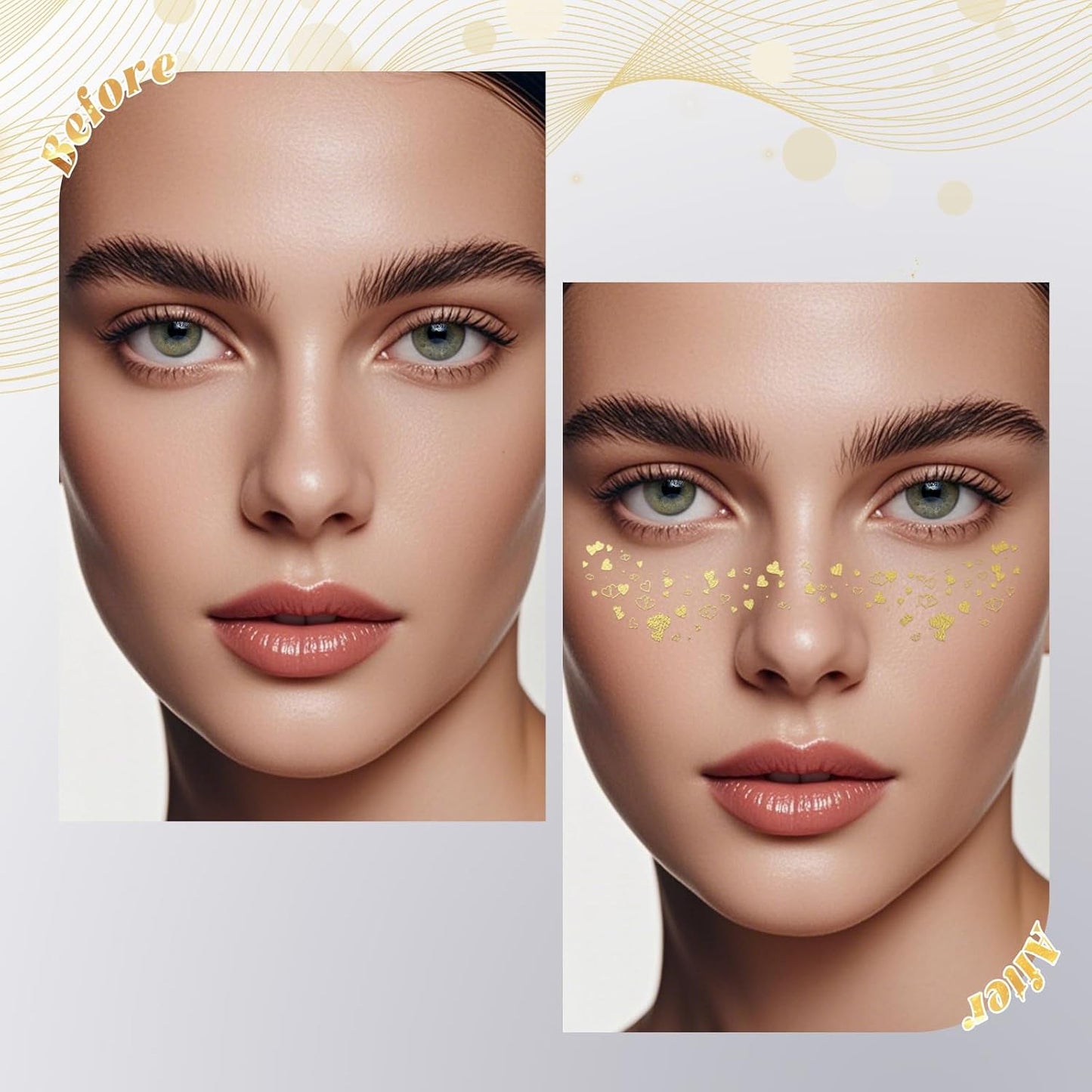 Glitter Freckles - 6PCS Glitter Freckles Face Tattoo, Metallic Silver Makeup Patches, Glow Up Face Glitter for Kids, Sweatproof Face Glitter, Cute Fake Freckles, Waterproof Face Jewels for Women