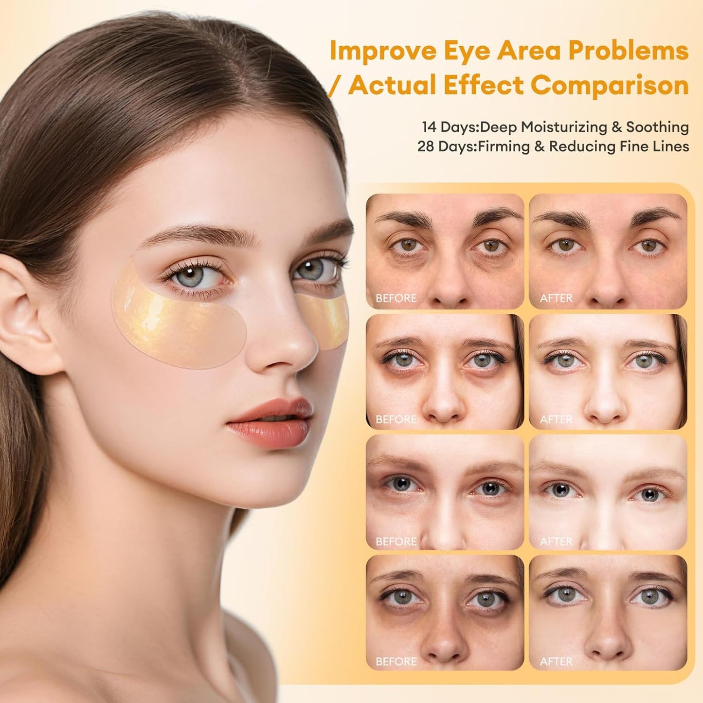 Under Eye Patches Gold Essence Hydrogel Eye Masks for Puffy Eyes and Dark Circles Caffeine Hyaluronic Acid & Niacinamide Deep Hydrating Eye Mask for Men & Women 60 PCS (Gold)