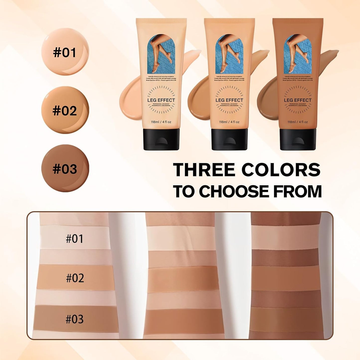 Leg Makeup Waterproof with Brush, No Transfer Body Makeup for Legs Full Coverage Waterproof Concealer, Scar & Tattoo Cover Up for All Skin Tones, Long Lasting Makeup (#03)