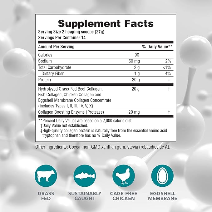 Natures Plus Collagen Peptides, Chocolate - 0.83 lb Powder - Hair, Skin, Nail & Joint Health, Immune System Support - Non-GMO, Gluten Free - 14 Servings