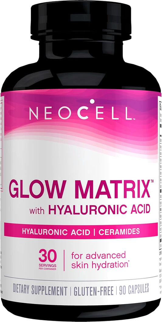 NeoCell Glow Matrix With Hyaluronic Acid Capsules, Essential Lubricant, Supports Tissue Hydration, Gluten Free, Unflavored, 90 Count, 1 Bottle