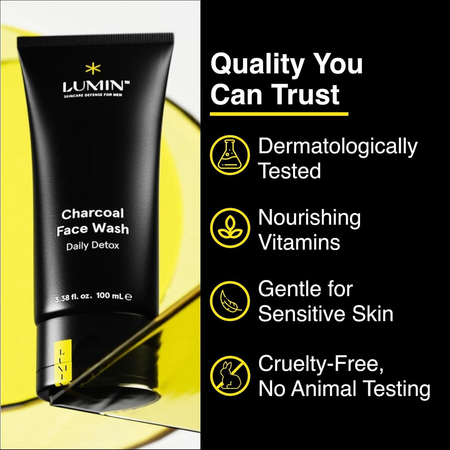 Lumin Charcoal Face Wash for Men – Daily Detox Cleanser, Hydrating Face Wash, Gently Removes Dirt & Oil, Unclogs Pores, Exfoliates, Refreshing Skincare for All Skin Types, 3.4oz