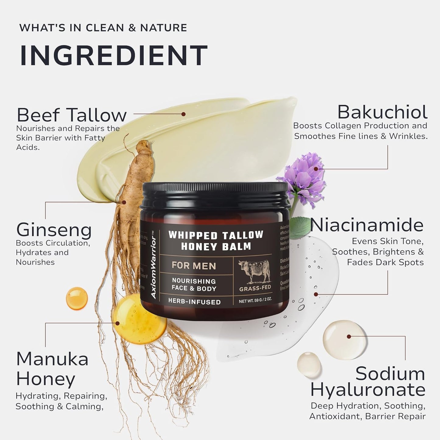 Beef Tallow and Honey Balm for Skin: Whipped Organic Beef Tallow Moisturizer Cream for Face & Body with Grass Fed & Finished - Hydrates, Nourishes & Smoothes - Sensitive, Dry Skin - 2oz