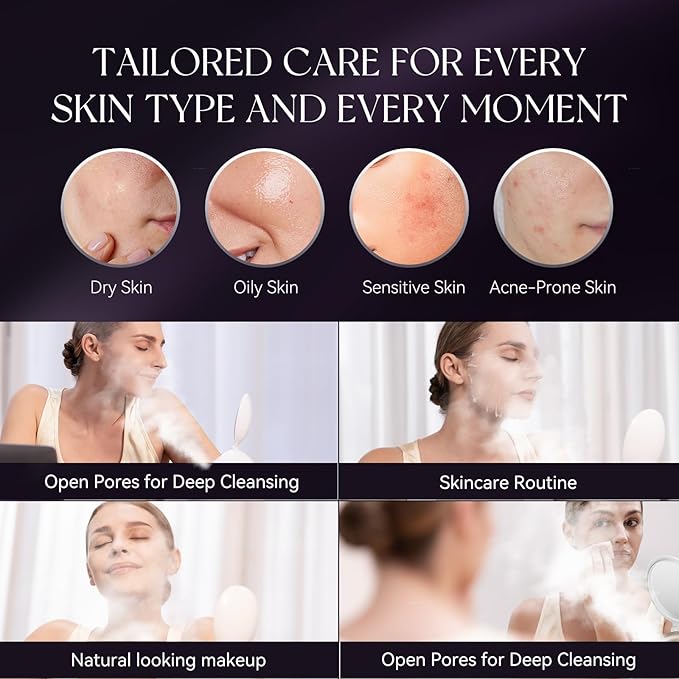 ANLAN Facial Steamer with Adjustable Makeup Mirror & Nozzle, 30s Fast Steam, Large Water Tank for Home Facial Spa, Anti-Dry-Burn & Anti-Slip Design, Face Steamer for Dry Skin - Hydrates & Opens Pores