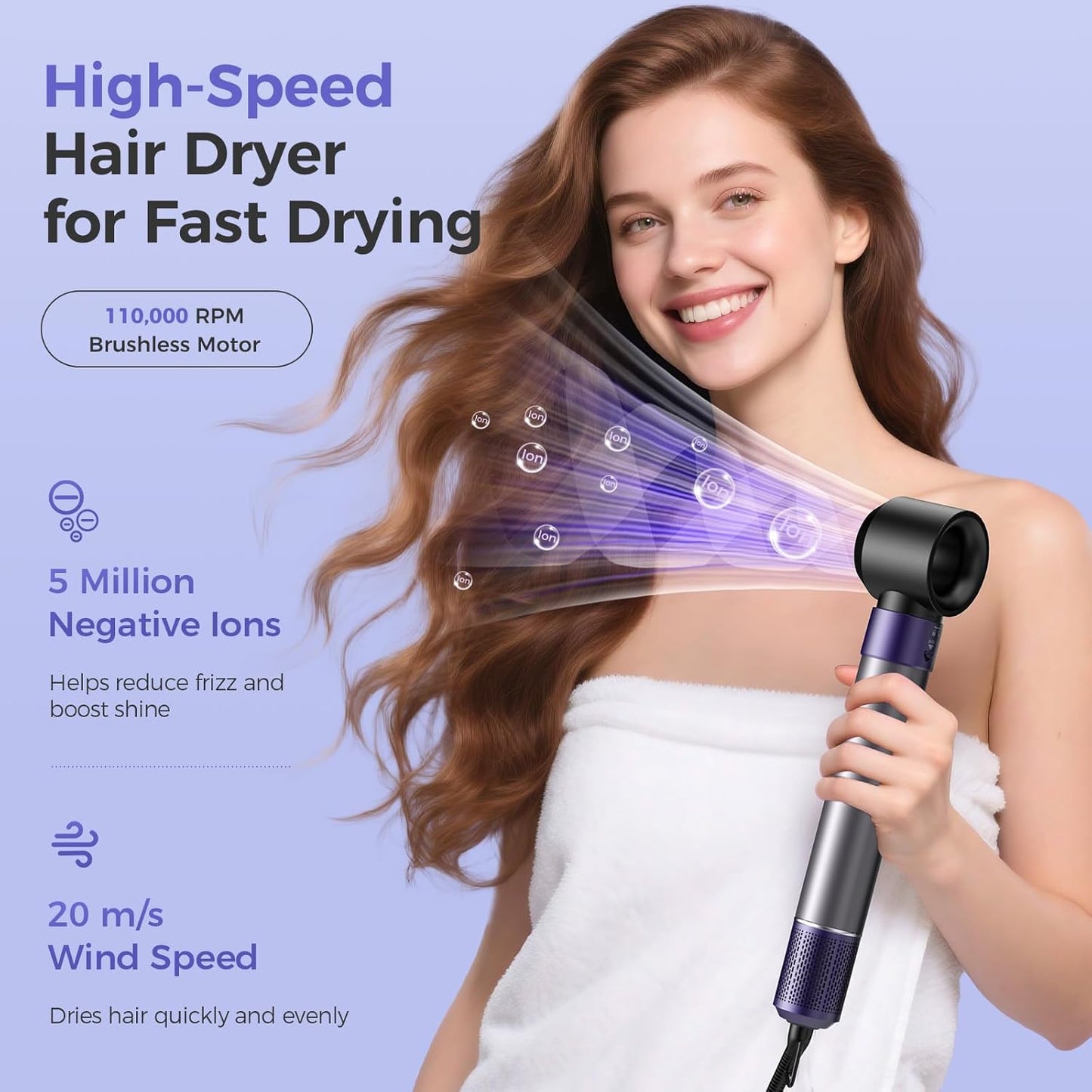Hair Dryer Brush Blow Dryer, 7-in-1 Hot Air Brush Styler – Fast Drying, Curling, Straightening & Volumizing – 1200W High-Speed Motor 110,000 RPM – All Hair Types – Travel Bag Included
