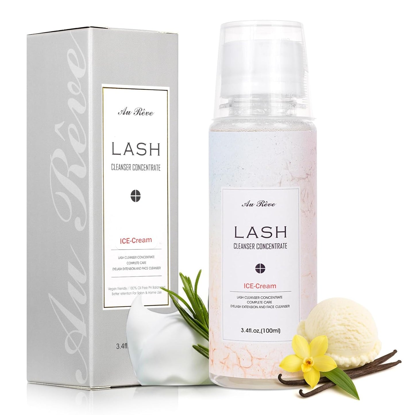 Lash Shampoo Concentrate 100ml Lash Extension Cleanser Oil-Free Eyelash Extension Shampoo with Salon Home Care -Makes 20 Bottles 60ml Eyelash Cleaner,Ice Cream