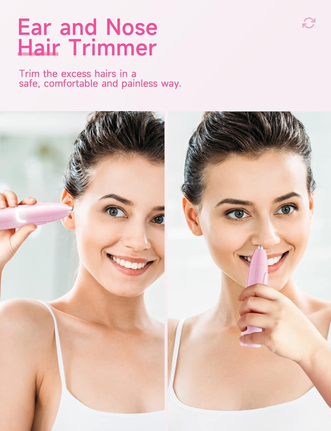 ZORAMI Rechargeable Ear and Nose Hair Trimmer - 2025 Professional Painless Eyebrow & Facial Hair Trimmer for Men Women, Powerful Motor and Dual-Edge Blades for Smoother Cutting Pink
