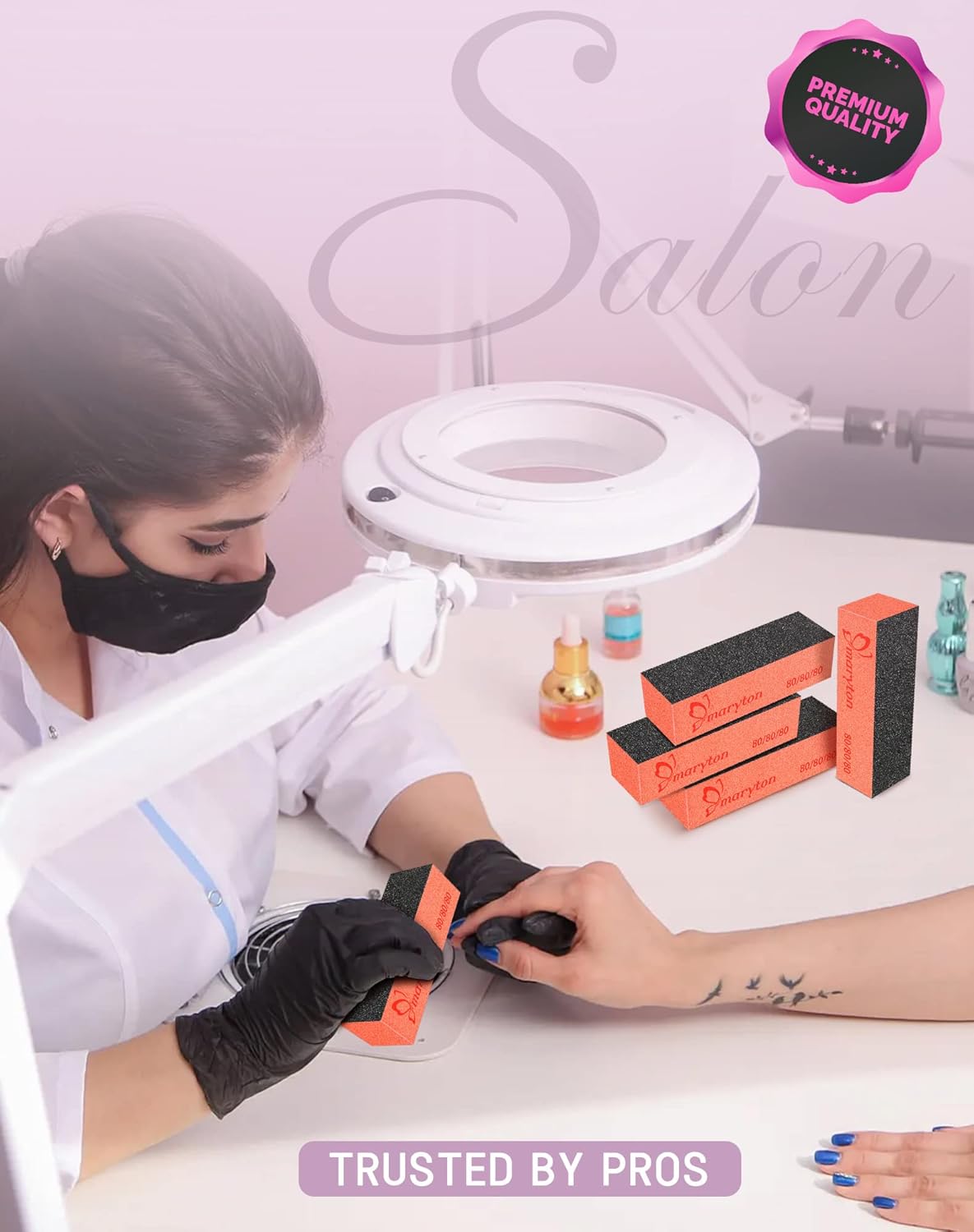 Maryton Nail Sanding Blocks, 80/80 Grit Nail Buffer Files for Acrylic Nails Kit Manicure Tool 10 PCS (Black Orange)