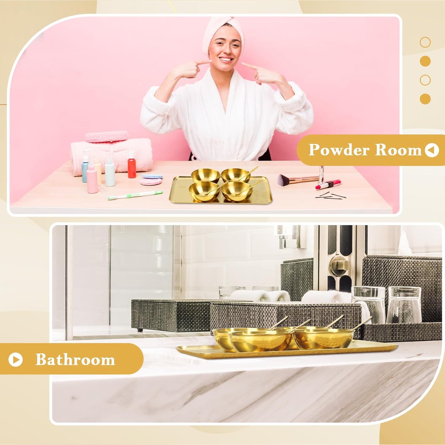 DLUGOPIS 9 Pcs Gold Facial Supplies Large Gold Skincare Tray 4 Stainless Steel Facial Mask Mixing Bowls 4 Esthetician Mixing Spoons Spa Tray Esthetician Bowls for Mask Body Care Bathroom