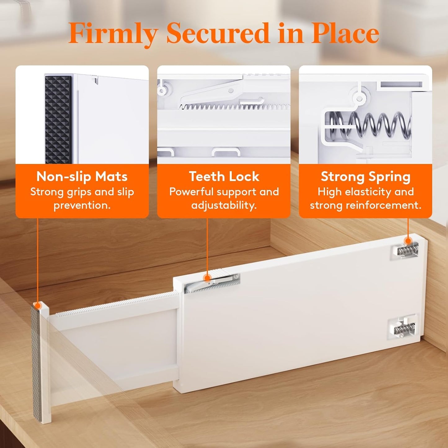 Lifewit 5 Pack 5" High Drawer Divider, 13.5-22" Expandable Deep Drawer Dividers for Clothes, Adjustable Dresser Drawer Organizers, Clothing Drawer Separators for Dresser, Kitchen, Bedroom, White