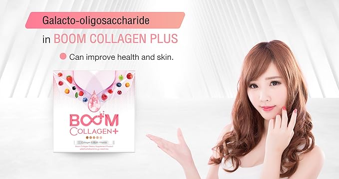 Generic BOOM COLLAGEN PLUS OVER 30 ANTIOXIDANTS- ANTI-AGING DRINK for BEAUTIFUL SKIN 14 SACHETS in BOX, Pink/White