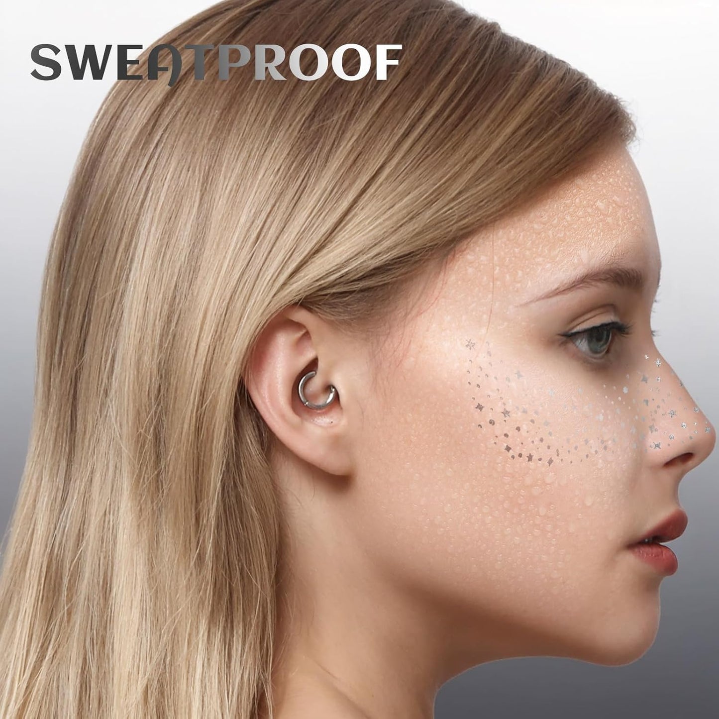 12Pcs Glitter Freckles, Glitter Freckles Silver Freckles, Makeup Patches, Makeup Freckles for Girls Women Silver