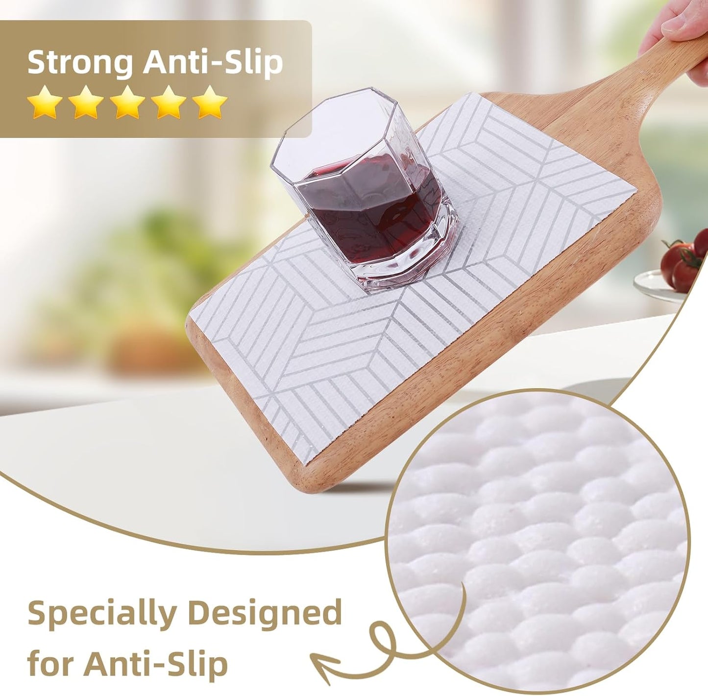 Shelf Liners for Kitchen Cabinets 12in x 10FT, Non Adhesive Cabinet Liner Strong Non-Slip Thickened Silver Geometric Easy to Clean for Shelf, Cabinet, Refrigerator with Knife and Tape Measure