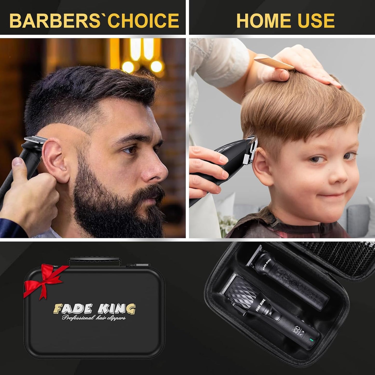 FADEKING® Professional Hair Clippers for Men - Cordless Beard Trimmer for Men, LCD Display Hair Clippers and Trimmer Set for Barber Haircut & Mens Grooming with Travel Case(Black)