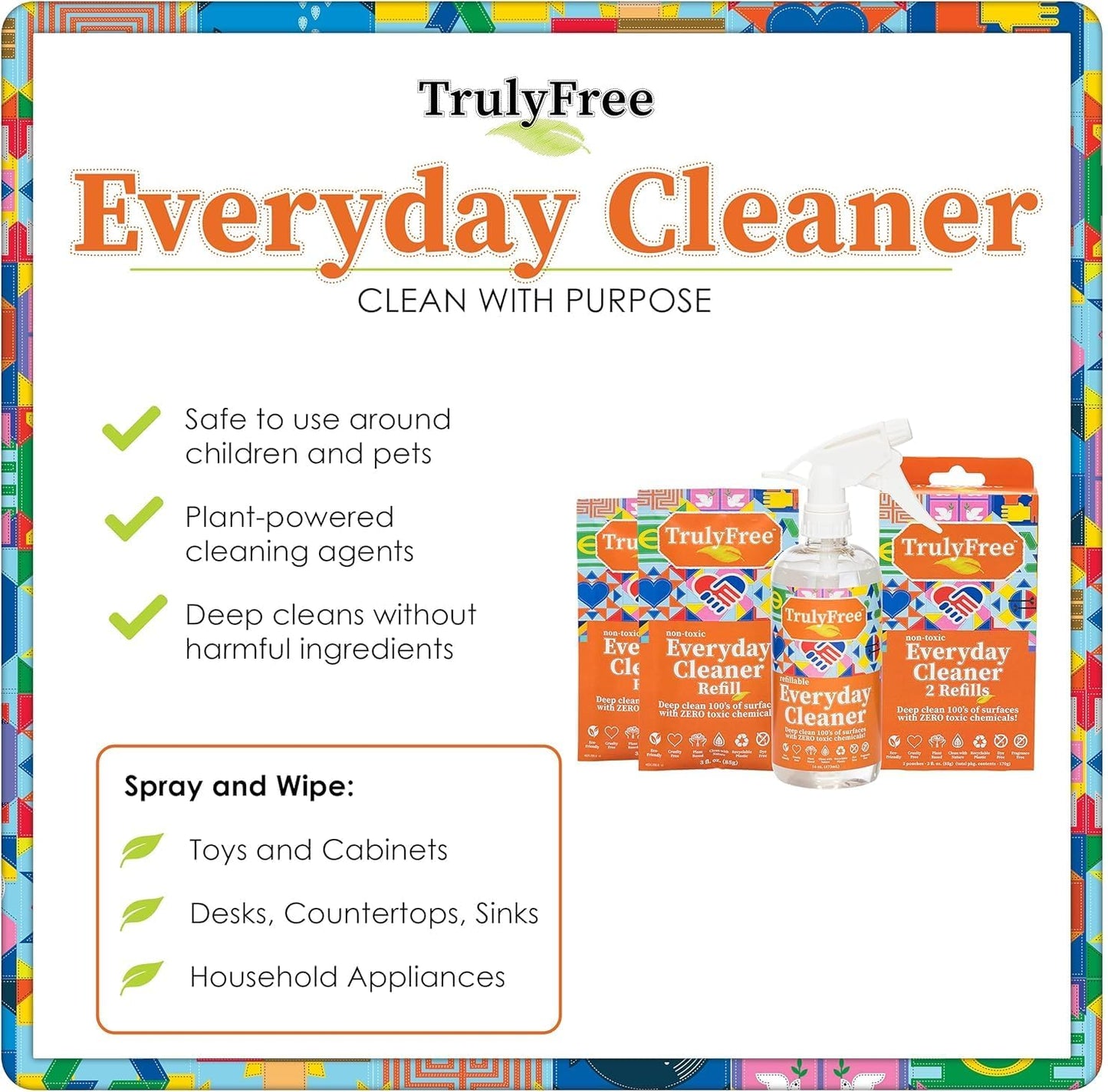 Truly Free Everyday Cleaner - Multipurpose Cleaner Spray, Kitchen Counter Cleaner, Natural Cleaning Products, Multi-Surface Household Solution - Pack of 3