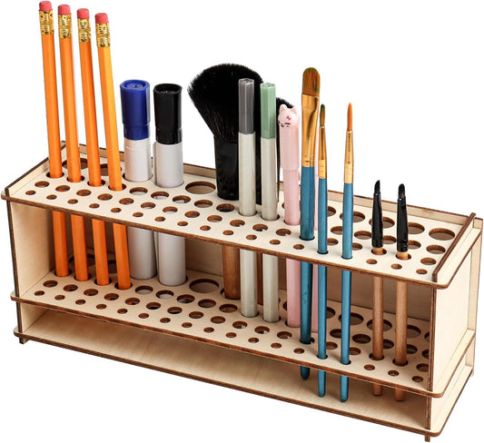 Wooden Paint Brush Holder Artist Brush Holder 67 Hole Paintbrush Holder Desktop Organizer Wood Paint Brush Rack for Pens Pencils and Art Tools