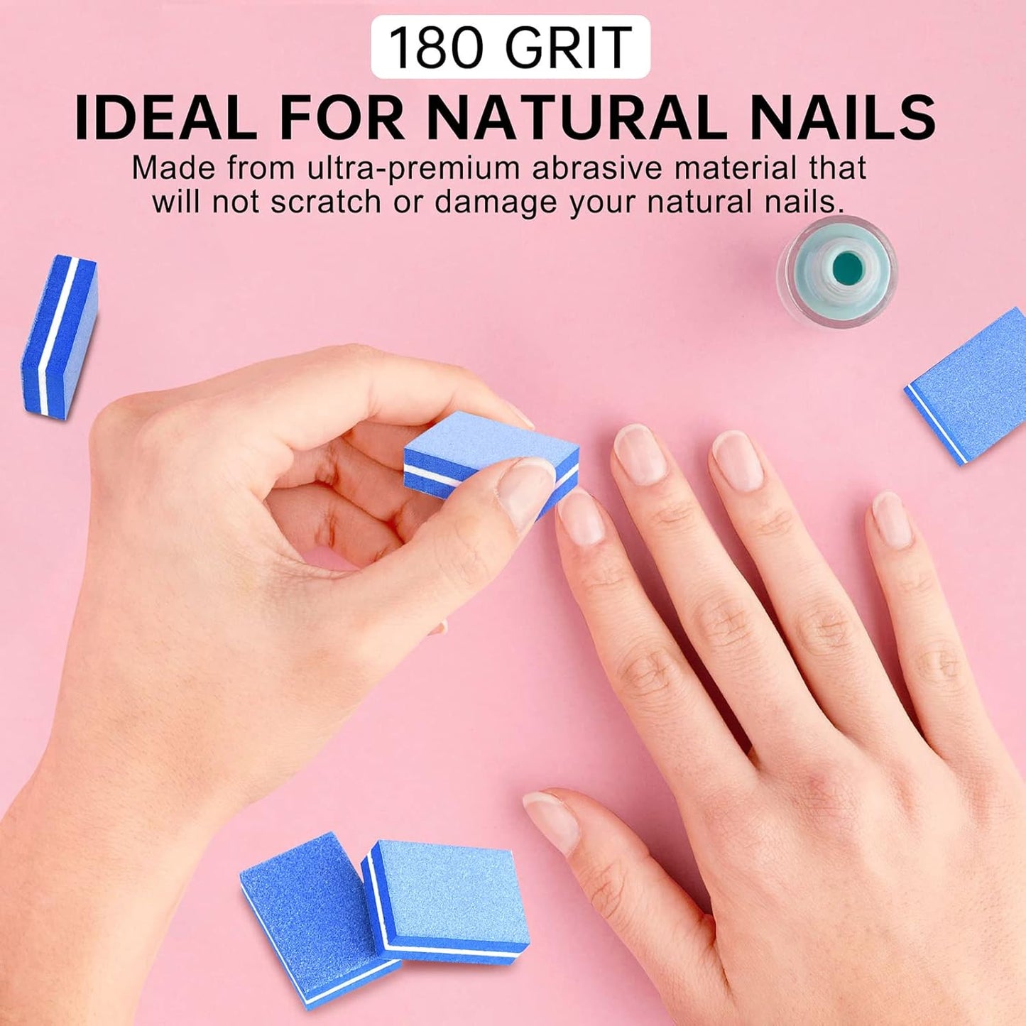 Mini Nail Buffer Blocks, 100/180 Grit Sponge Buffing Sanding Block File Manicure Tools Bulk 50Pcs (Blue)