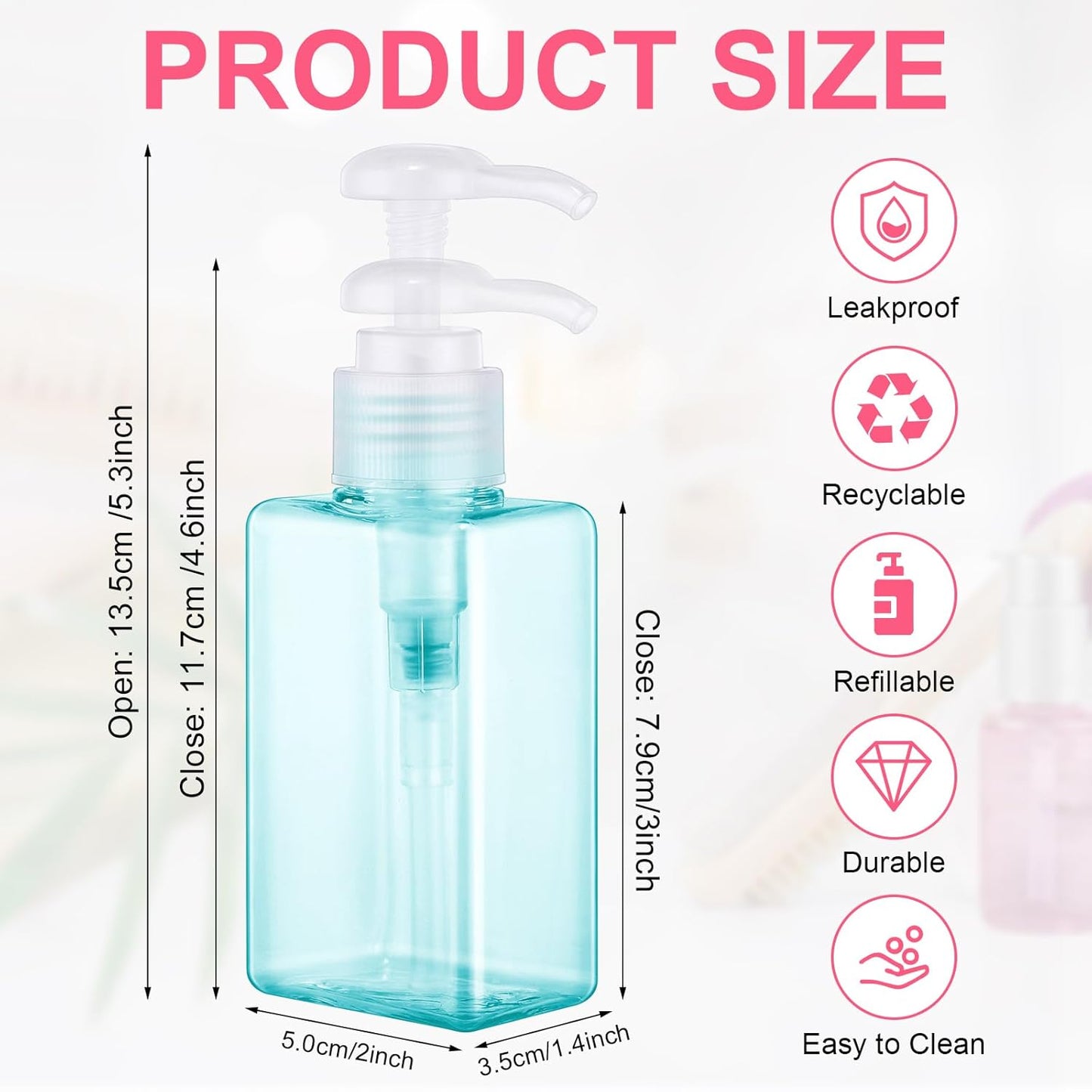 Domensi 24 Pcs 100ml /3.4 oz Pump Bottle Mini Travel Bottles Small Dispenser Containers Plastic Pump Lotion Dispenser Empty Square Travel Size Containers Toiletries (Multicolor)