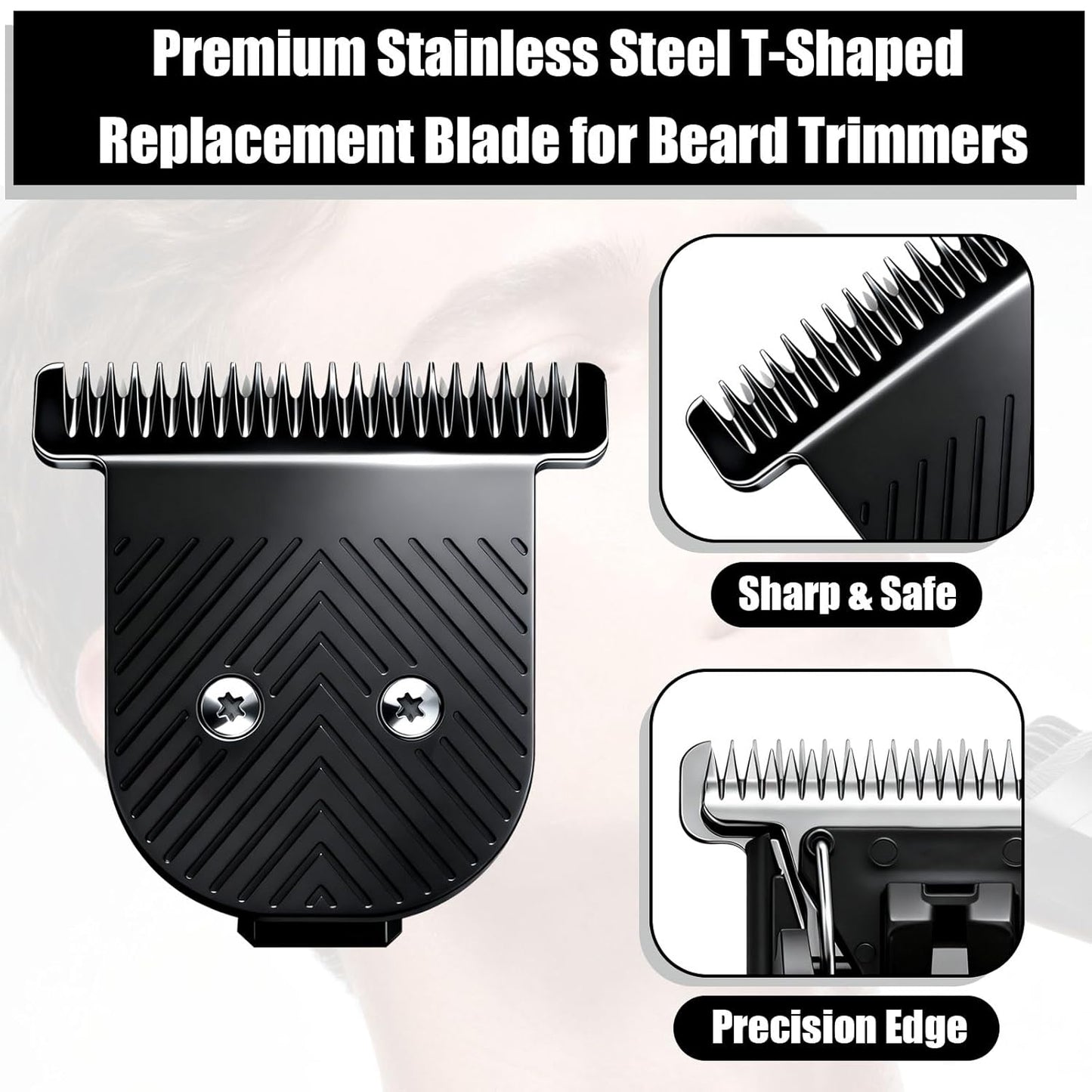 Premium Stainless Steel T Blade Replacement for MANSCAPED The Beard Hedger Replacement SkinSafe Trimmer Blade for Precision Facial Hair Trimming (Black-2)